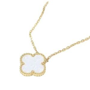 Gold with White Flower Necklace Stainless Steel